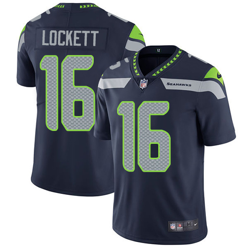 Nike Seahawks #16 Tyler Lockett Steel Blue Team Color Men's Stitched NFL Vapor Untouchable Limited Jersey - Click Image to Close
